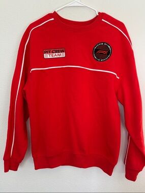 F1 Formula 1 Hybrid Apparel Red Crewneck Sweatshirt White Piping Racing Patch